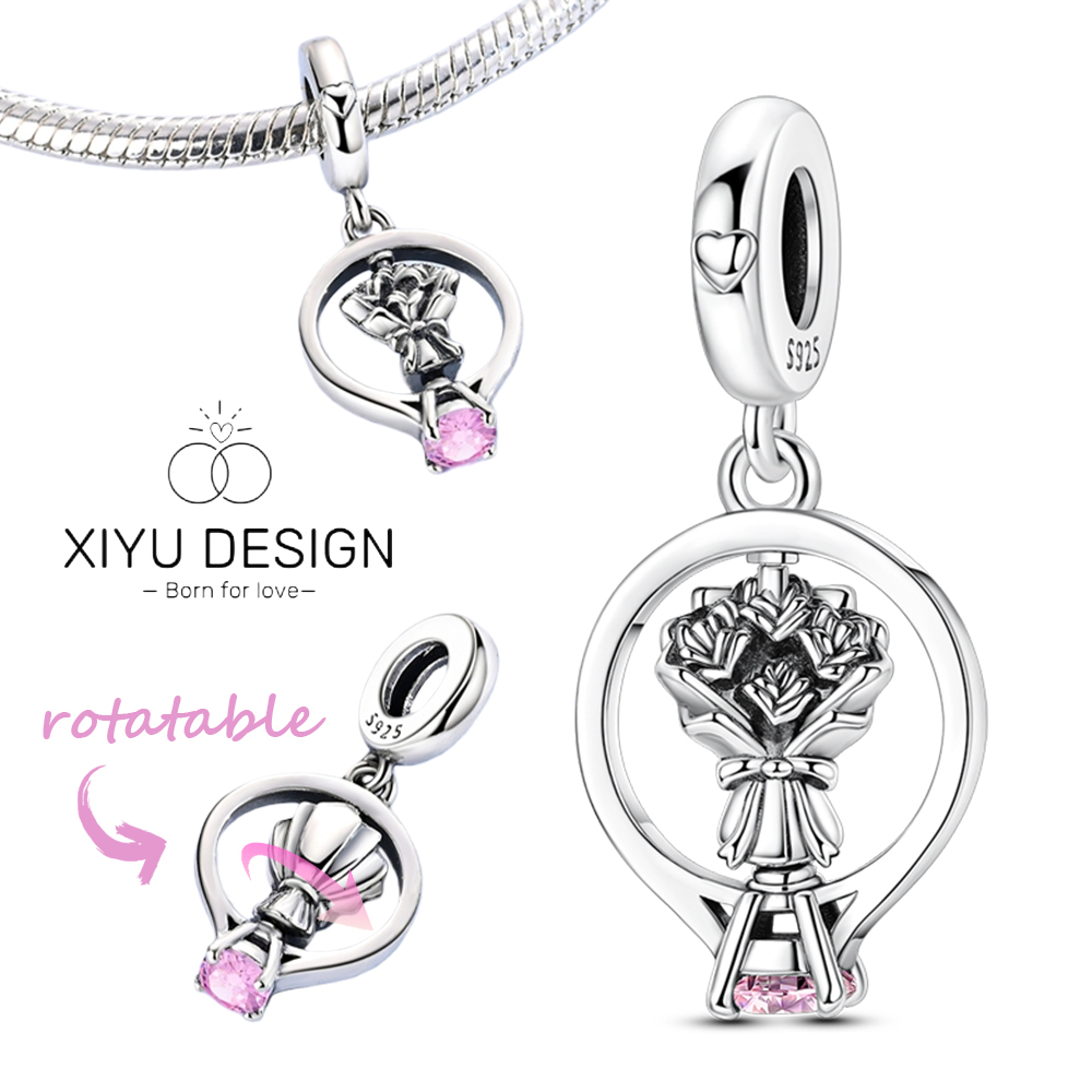 Women Accessories Bouquet - 925 prata charme grânulo rotativo buquê