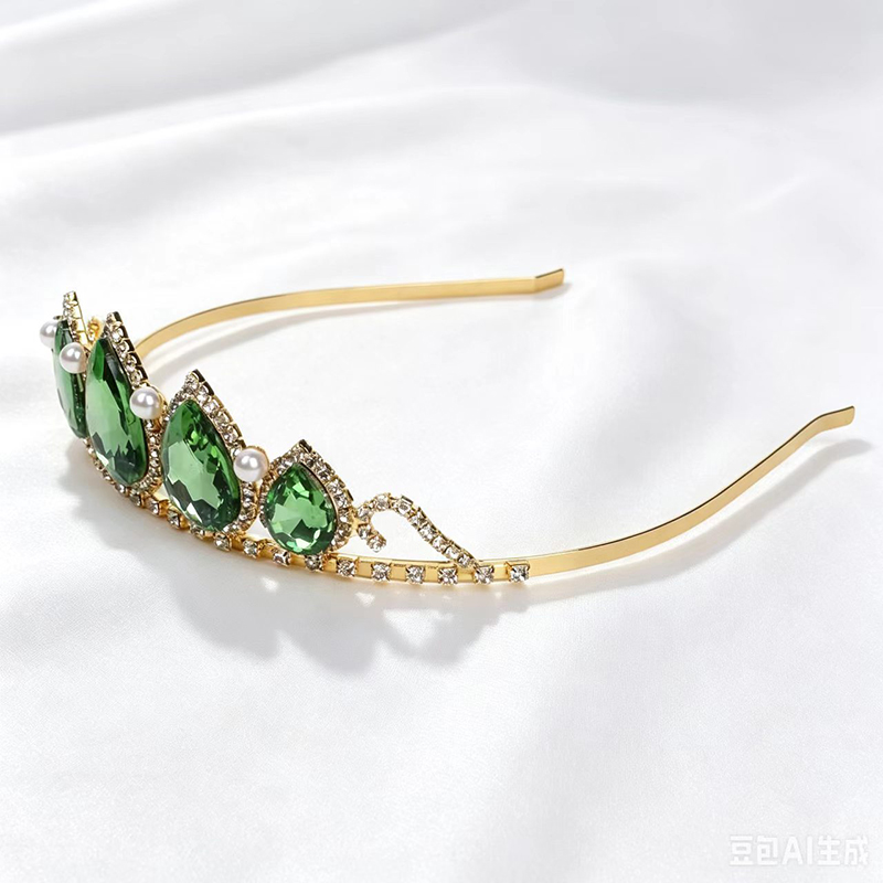 Women'S Vintage Accessories - Coroa de Cristal Verde com Gotas